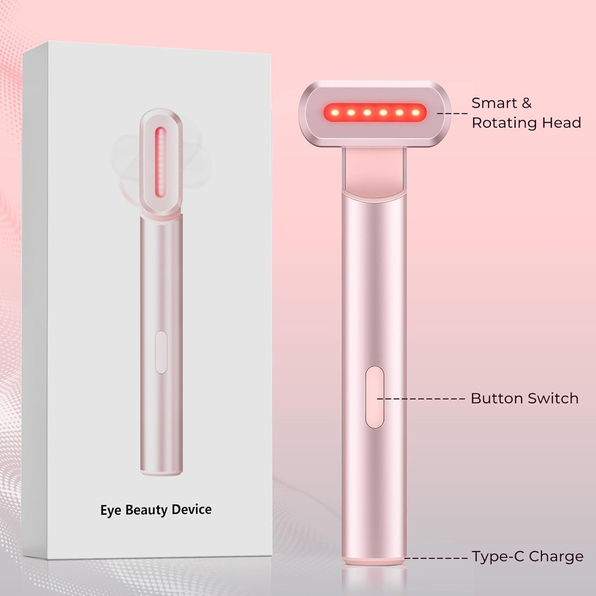 4-In-1 Light-Therapy-Wand,Red Light Therapy for Face and Neck - Microcurrent Facial Device for Anti-Aging - Face & Eye Massager Skincare (2 Colors Led Light)