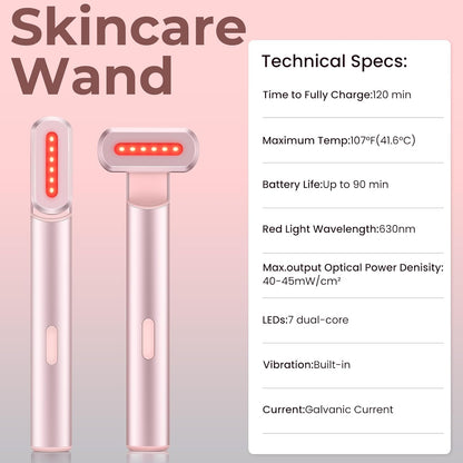 4-In-1 Light-Therapy-Wand,Red Light Therapy for Face and Neck - Microcurrent Facial Device for Anti-Aging - Face & Eye Massager Skincare (2 Colors Led Light)