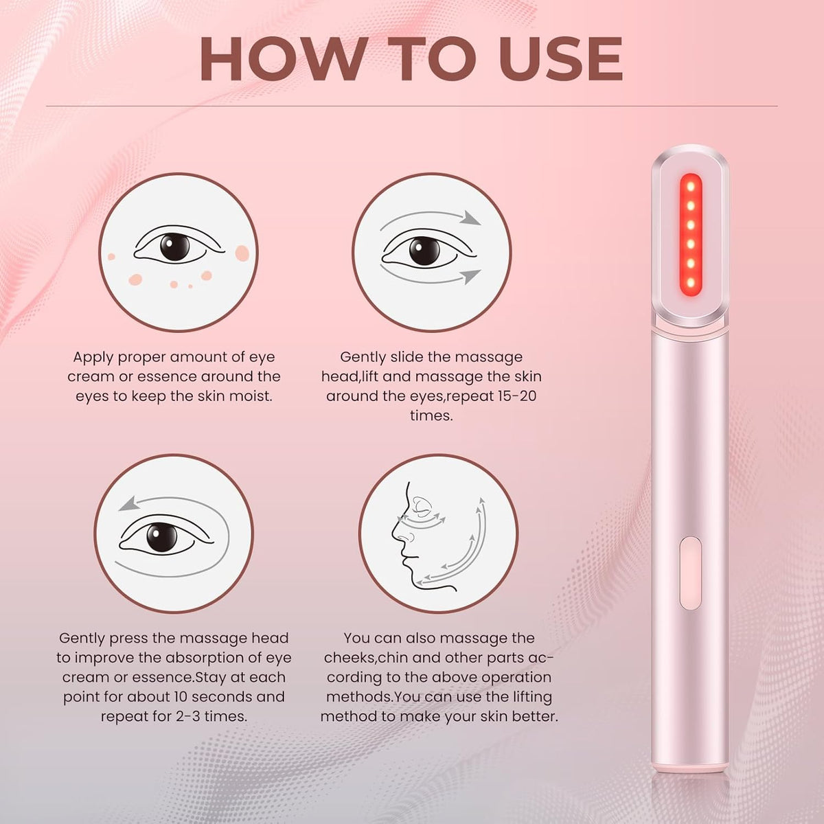 4-In-1 Light-Therapy-Wand,Red Light Therapy for Face and Neck - Microcurrent Facial Device for Anti-Aging - Face & Eye Massager Skincare (2 Colors Led Light)